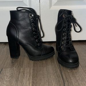 Aldo black lace up boots with block heel